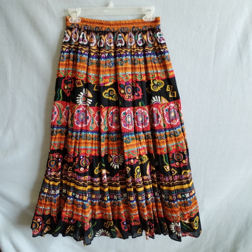 VTG Westbound Petites Skirt Women One Size Black Cotton Tiered Broomstick